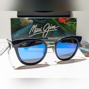 New Maui Jim Wood Rose Blue Silver Polarized Blue Hawaii Lens Sunglasses B870-03